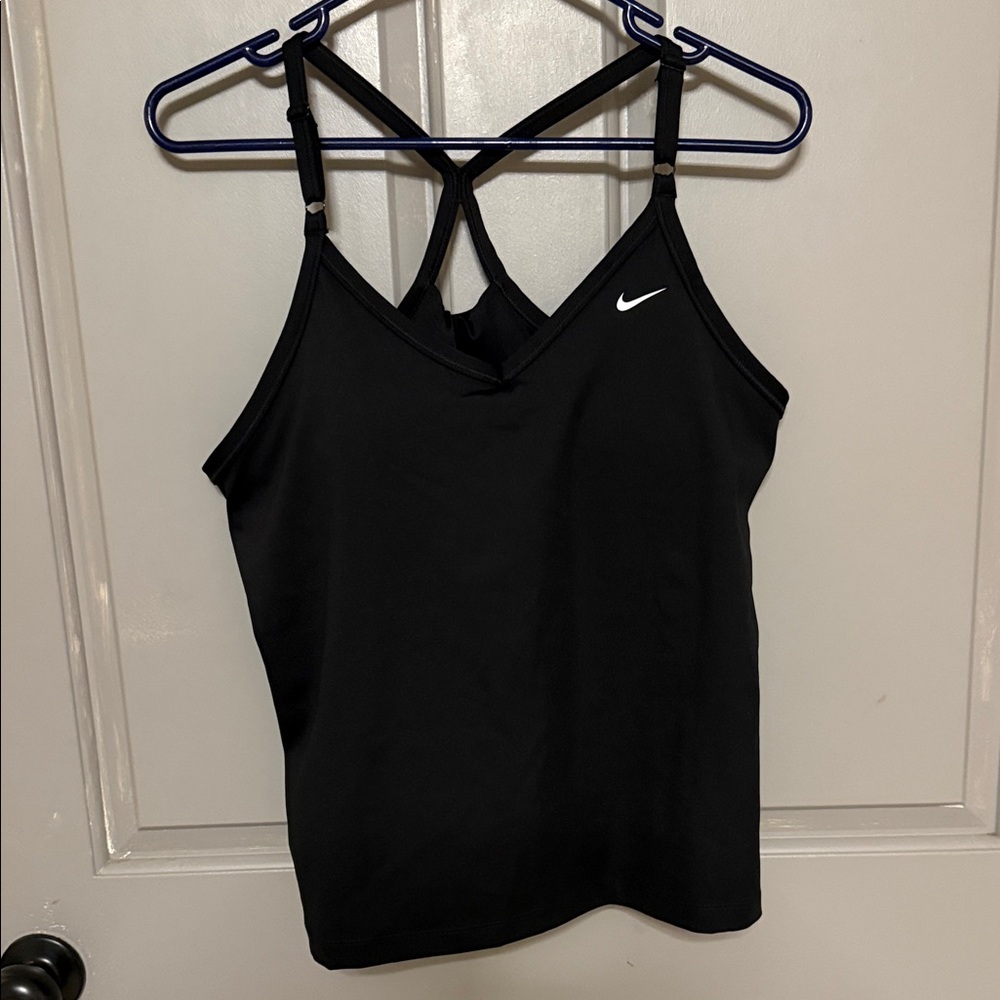 Nike Black Strappy Performance Tank with White Swoosh